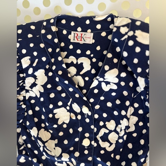 R&K original Elegant 2 piece Navy Floral Polka Dot Dress - Picture 2 of 3